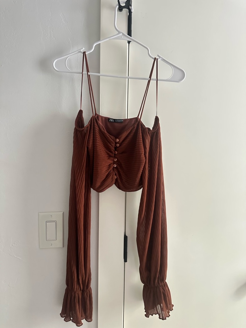 Zara Rust Brown Off-Shoulder Top
